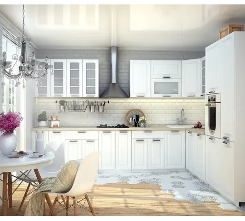 Кухня Прага 3400*2400 Белое дерево МДФ угловая