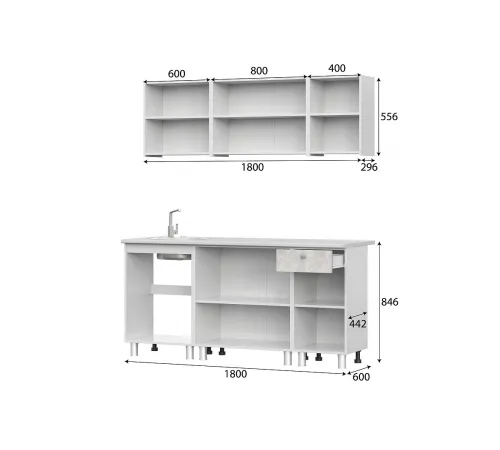 Кухонный гарнитур "КГ - 1(1800)" Белый / Белый / Цемент светлый / Антарес